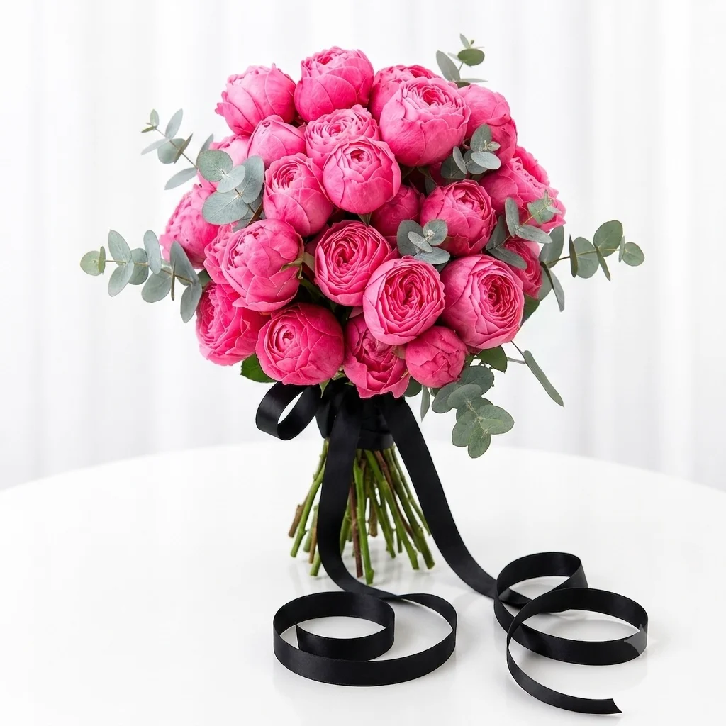 Classic 9 Pink Peony Rose Bunch-2